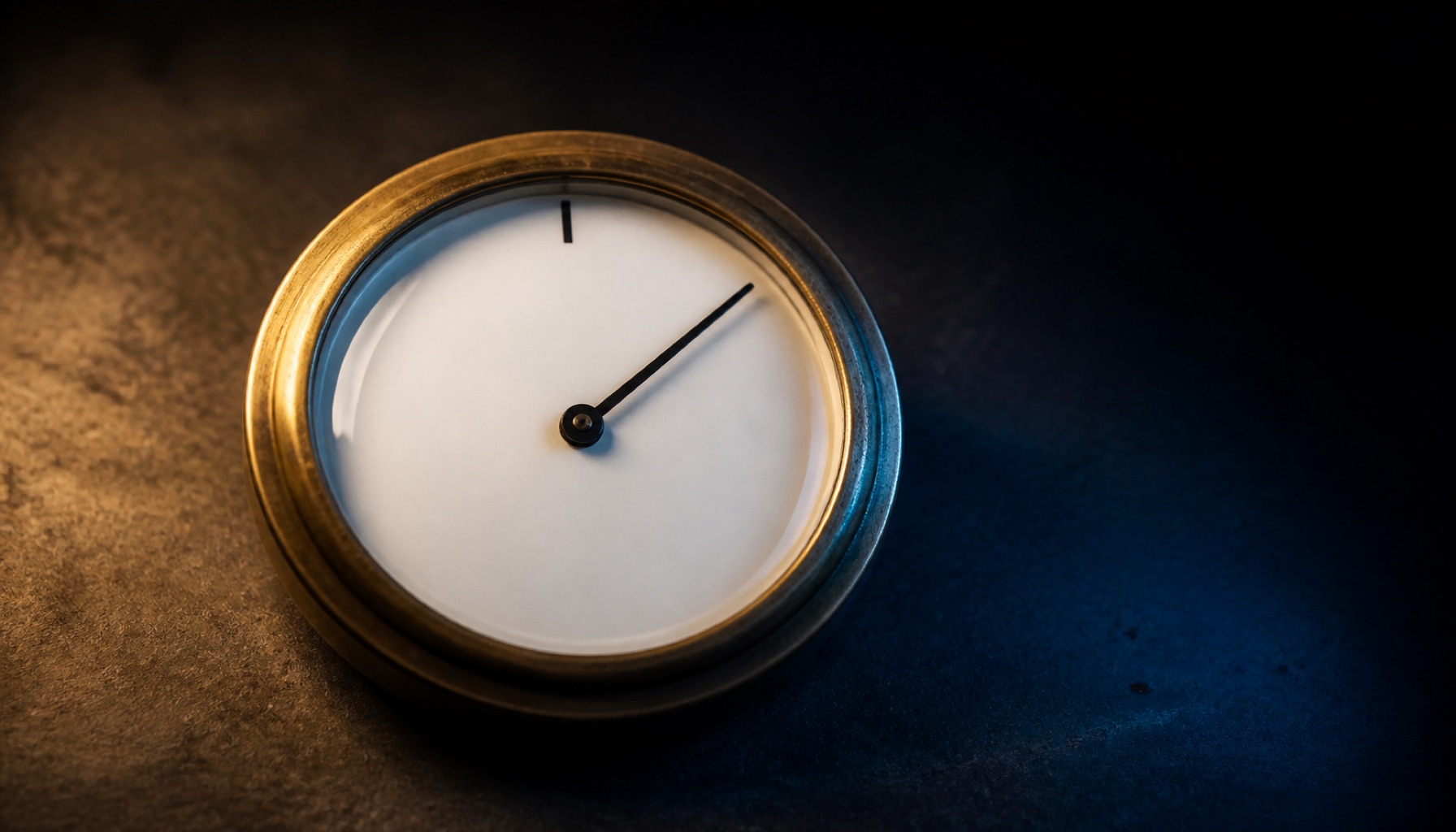 A round brass-bezelled gauge with a plain white dial, a single tick at the top and the needle resting clearly to one side of it
